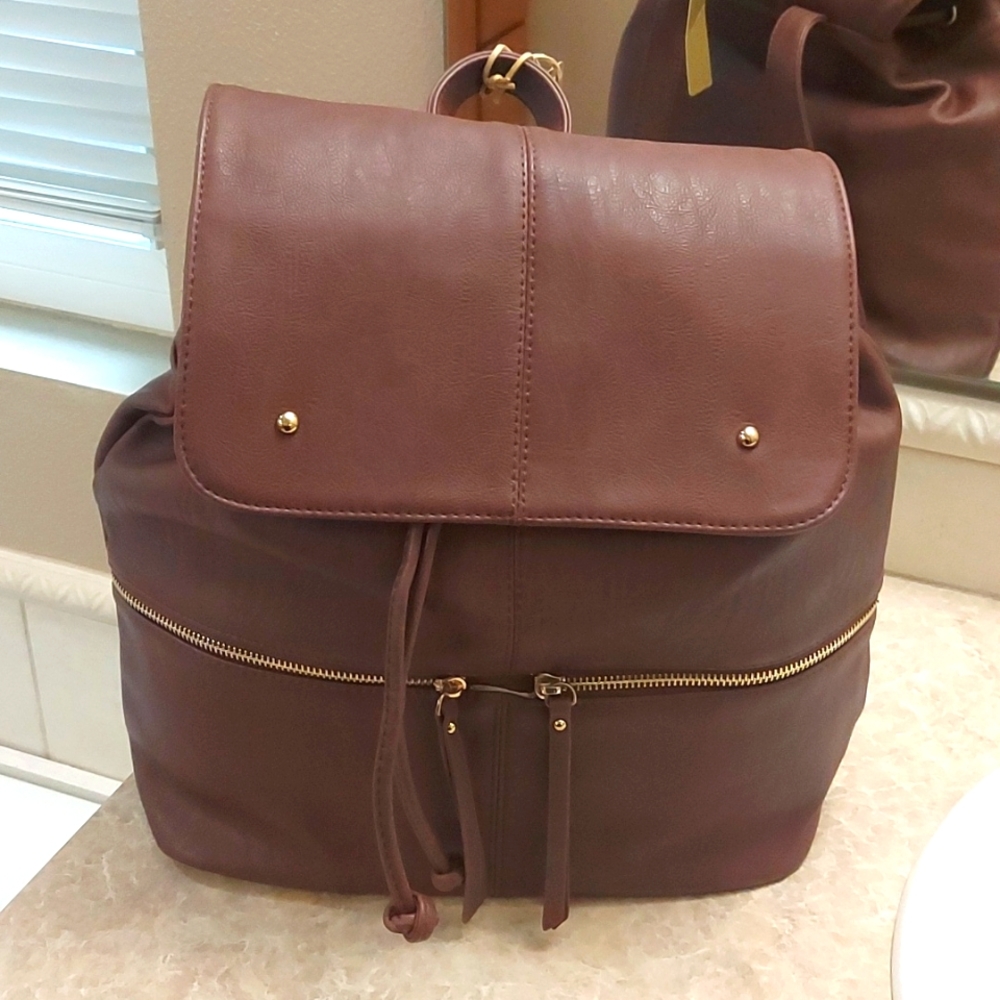 Hynes Eagle Womens Faux Leather Ultra-chic Daily Backpack (Coffee)